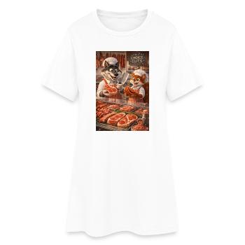 Mr le loup et Mr l'écureuil dans une boucherie - Robe T-shirt Femme - blanc - Devant