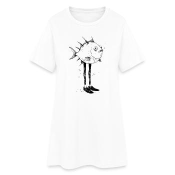 Lustiger Fisch mit Beinen Cartoon Motiv - Frauen T-Shirt-Kleid - Weiß - Vorne