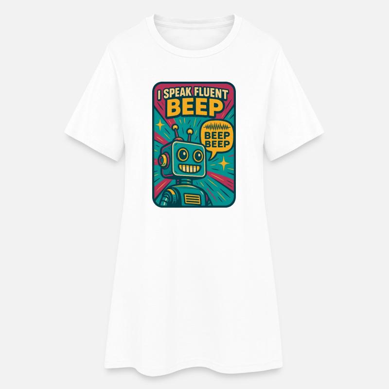Bip fluide | Robot Science-Fi Nerd - Robe T-shirt Femme - blanc