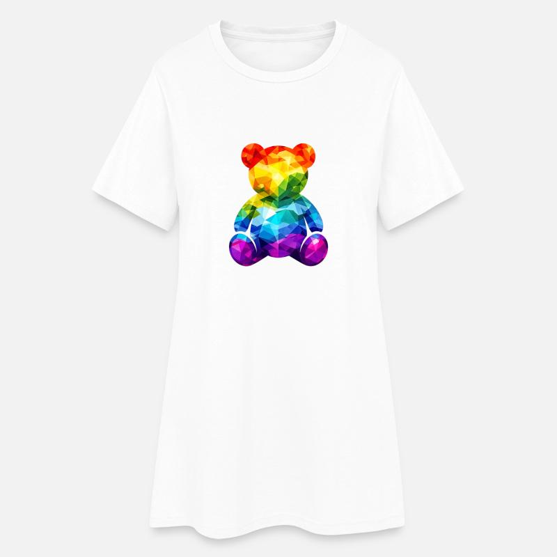 Rainbow teddy bear in geometric pattern - Women’s T-Shirt Dress - white