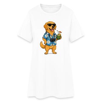 Beach dog with camera and cocktail - Women’s T-Shirt Dress - white - Front