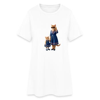 Minettes Story – Ginger Cat Mom & Kitten - Robe T-shirt Femme - blanc - Devant