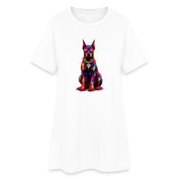 Bunter Neonhund mit Diamant - Frauen T-Shirt-Kleid - Weiß - Vorne