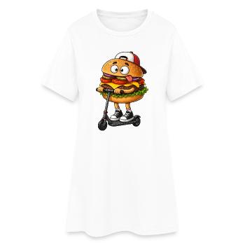 Lustiger Cartoon Roller Scooter mit Burger - Frauen T-Shirt-Kleid - Weiß - Vorne