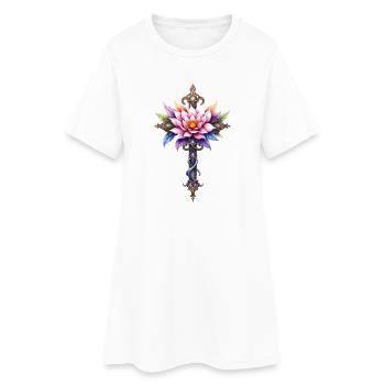 Blumen-Lotuskreuz: Zierdolch - Frauen T-Shirt-Kleid - Weiß - Vorne