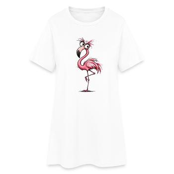 Flamingo Cartoon Pink Groove - Robe T-shirt Femme - blanc - Devant