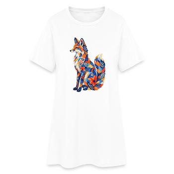 Motif floral patchwork de renard - Robe T-shirt Femme - blanc - Devant
