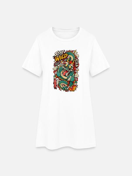 Wilder Drachen-Tattoo Stay Wild - Frauen T-Shirt-Kleid - Weiß