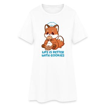 Niedlicher Fuchs mit Kochmütze isst Cookies - Frauen T-Shirt-Kleid - Weiß - Vorne