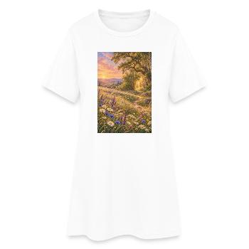 Wildblumen im goldenen Abendlicht - Frauen T-Shirt-Kleid - Weiß - Vorne