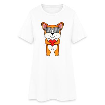 Welsh Corgi Pembroke avec lunettes de soleil et cœur - Robe T-shirt Femme - blanc - Devant