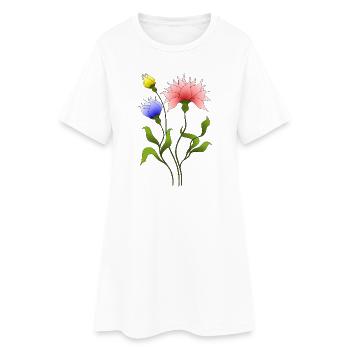 Blumen - Frauen T-Shirt-Kleid - Weiß - Vorne