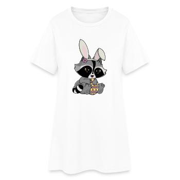 Snuggles der Waschbär im Hasenkostüm mit Osterei - Frauen T-Shirt-Kleid - Weiß - Vorne