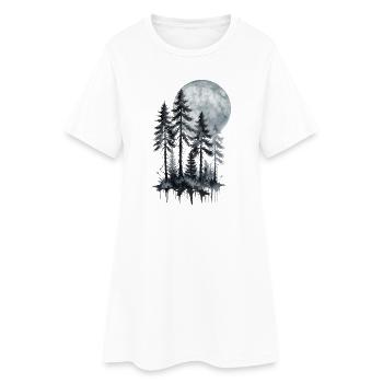 Forêt au clair de lune, Aquarelle, Silhouette - Robe T-shirt Femme - blanc - Devant