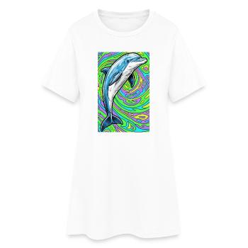 Delfin - Frauen T-Shirt-Kleid - Weiß - Vorne