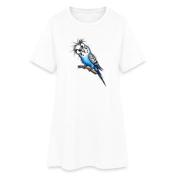 Dessin animé de Perruche Bleue sur la branche - Robe T-shirt Femme - blanc - Devant