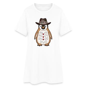 Niedlicher Pinguin Lebkuchenmann Cowboy Texas Hut - Frauen T-Shirt-Kleid - Weiß - Vorne