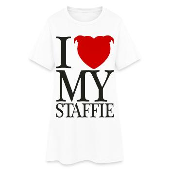 I Love My Staffie With Heart Head - 008b - Women’s T-Shirt Dress - white - Front