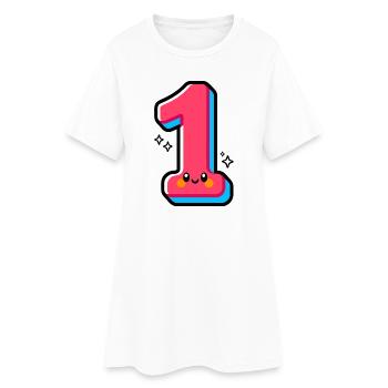 Nummer 1 Happy Pink Illustrated - Frauen T-Shirt-Kleid - Weiß - Vorne