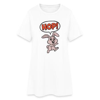 HOP ! Vecteur d’action comique Bunny Jumping - Robe T-shirt Femme - blanc - Devant