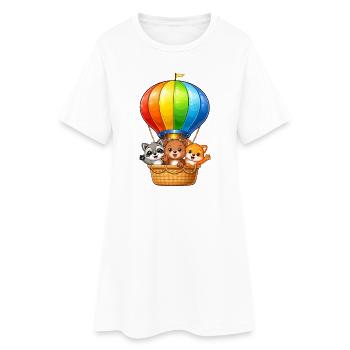 Motif des animaux en montgolfière Cartoon Kids - Robe T-shirt Femme - blanc - Devant