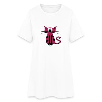 Katze - Frauen T-Shirt-Kleid - Weiß - Vorne