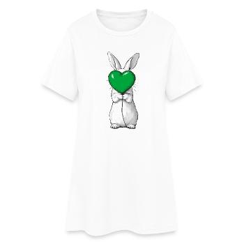 Cute rabbit illustration holding a green heart  - Women’s T-Shirt Dress - white - Front