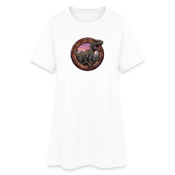 Velociraptor in the volcanic ring at sunset - Women’s T-Shirt Dress - white - Front