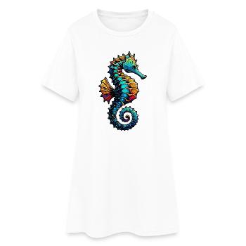 Seepferdchen - Frauen T-Shirt-Kleid - Weiß - Vorne