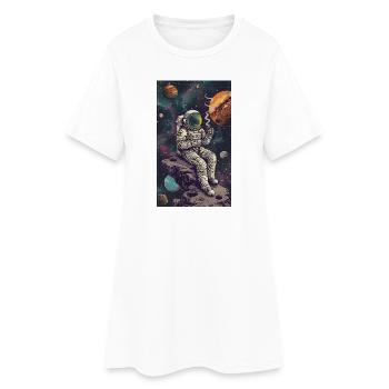 Astronaut auf einem Asteroiden im All - Frauen T-Shirt-Kleid - Weiß - Vorne
