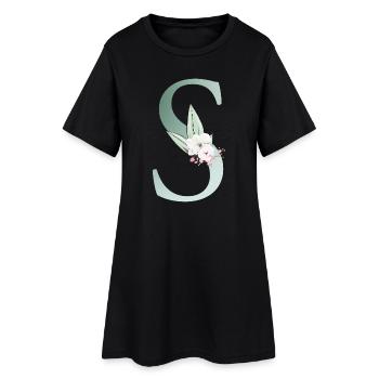 S Monogramm, Floral, personalisierbar - Frauen T-Shirt-Kleid - Schwarz - Vorne