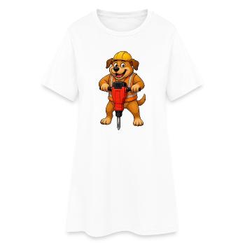 Ouvrier du bâtiment chien avec un marteau-piqueur - Robe T-shirt Femme - blanc - Devant
