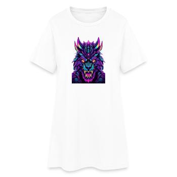 Neon Wolfsgeist - Frauen T-Shirt-Kleid - Weiß - Vorne