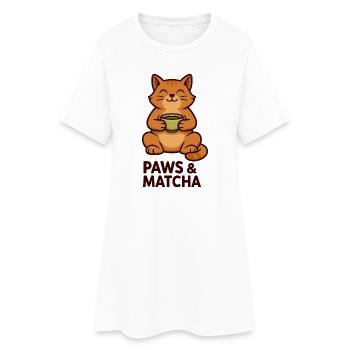 Pfoten & Matcha Katze - Frauen T-Shirt-Kleid - Weiß - Vorne