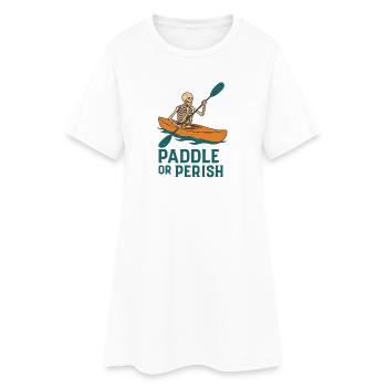 Paddel dich ins Jenseits – Skelett im Kajak - Frauen T-Shirt-Kleid - Weiß - Vorne