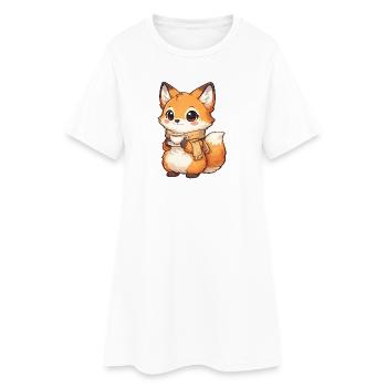 Kuschelfuchs mit Tee und Schal - Frauen T-Shirt-Kleid - Weiß - Vorne