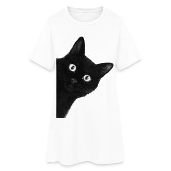 Googly-eyed black cat - Women’s T-Shirt Dress - white - Front