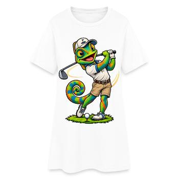 Chamäleon beim Golf spielen - Frauen T-Shirt-Kleid - Weiß - Vorne