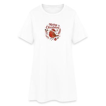 Robin avec le Chapeau de Père Noël – Joyeux Noël - Robe T-shirt Femme - blanc - Devant