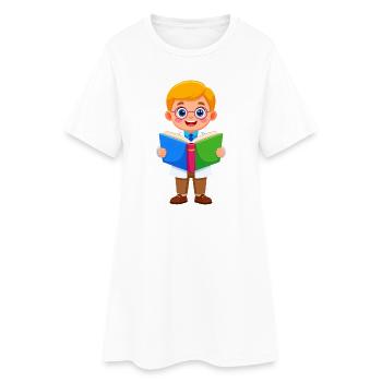 Boy with glasses reading a book – bookworm - Women’s T-Shirt Dress - white - Front
