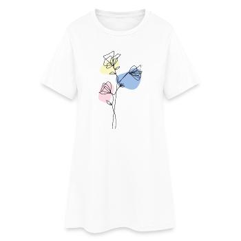 Delicate Lineart Flowers with Pastel - Women’s T-Shirt Dress - white - Front