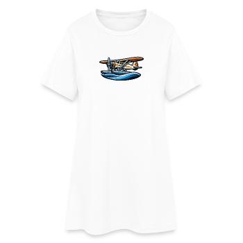 Retro Seaplane Over Waves - Women’s T-Shirt Dress - white - Front
