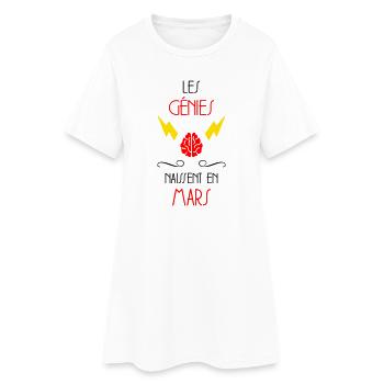 Les Génies Naissent en Mars Cadeau Bébé - Robe T-shirt Femme - blanc - Devant