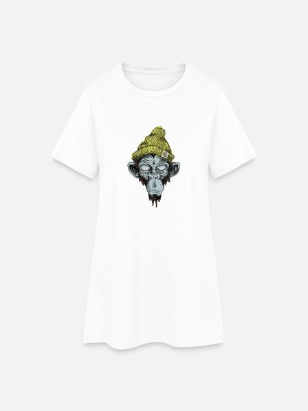 Affe mit Mütze - Frauen T-Shirt-Kleid - Weiß