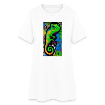 Chamäleon - Frauen T-Shirt-Kleid - Weiß - Vorne