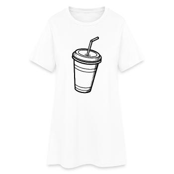 Cup With Straw - Women’s T-Shirt Dress - white - Front