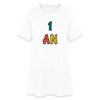 1. 1 AN. 1er ANNIVERSAIRE. ANNIVERSAIRE 1 AN - Robe T-shirt Femme - blanc - Devant