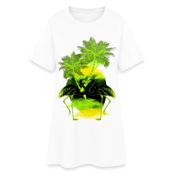 Flamant rose palmier vert jaune - Robe T-shirt Femme - blanc - Devant