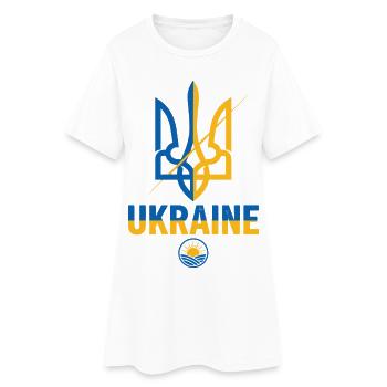 Écusson du trident en bleu et jaune - Robe T-shirt Femme - blanc - Devant