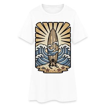 Wooden Surfboard Ocean Waves Sun Retro - Women’s T-Shirt Dress - white - Front